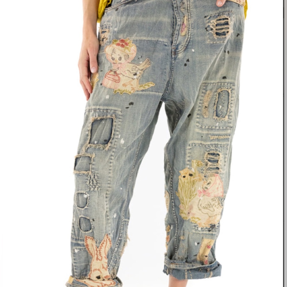 Magnolia Pearl Distressed Boyfriend Jeans with Pastel Patches
